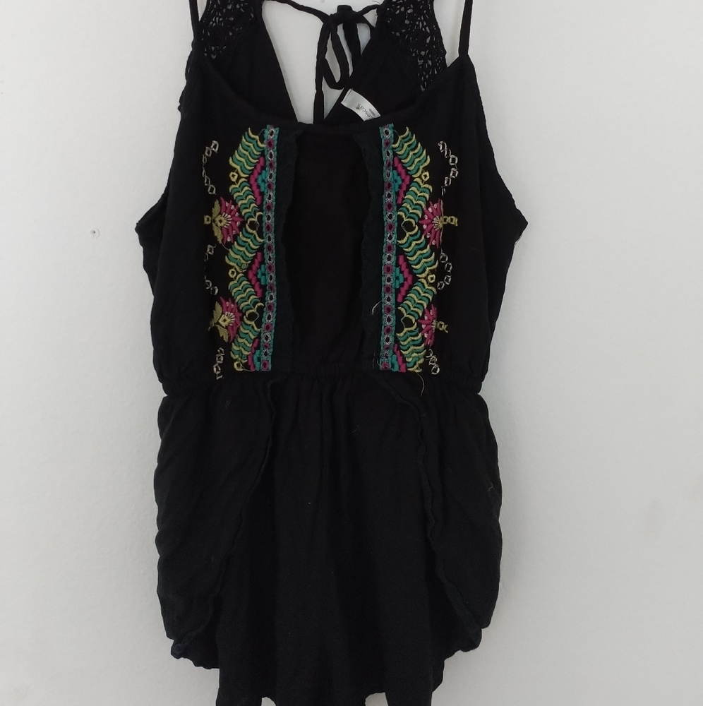 Embroidered black romper